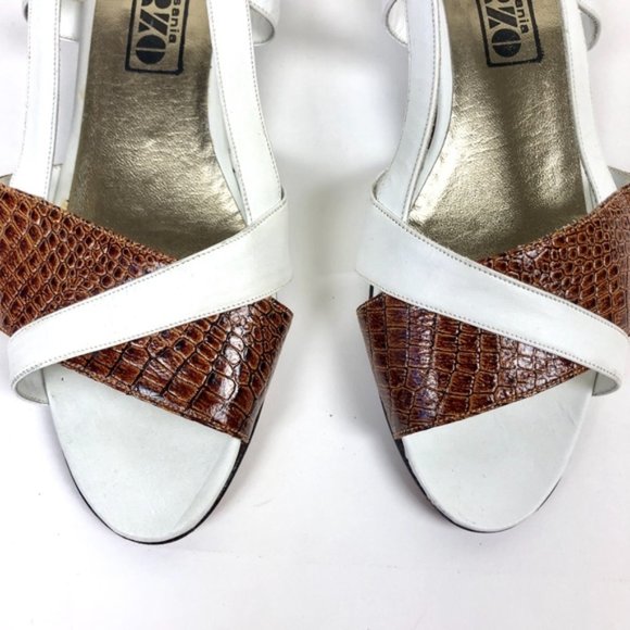 SALE ! Vintage Croc Leather Strappy Wedge Sandals - Picture 4 of 8